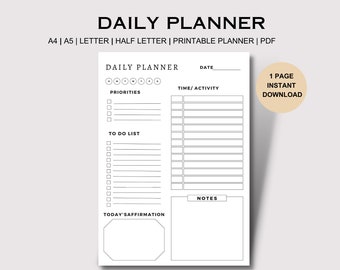 Daily Planner Printable with To-Do List & Affirmations - A4 A5 Letter PDF Template