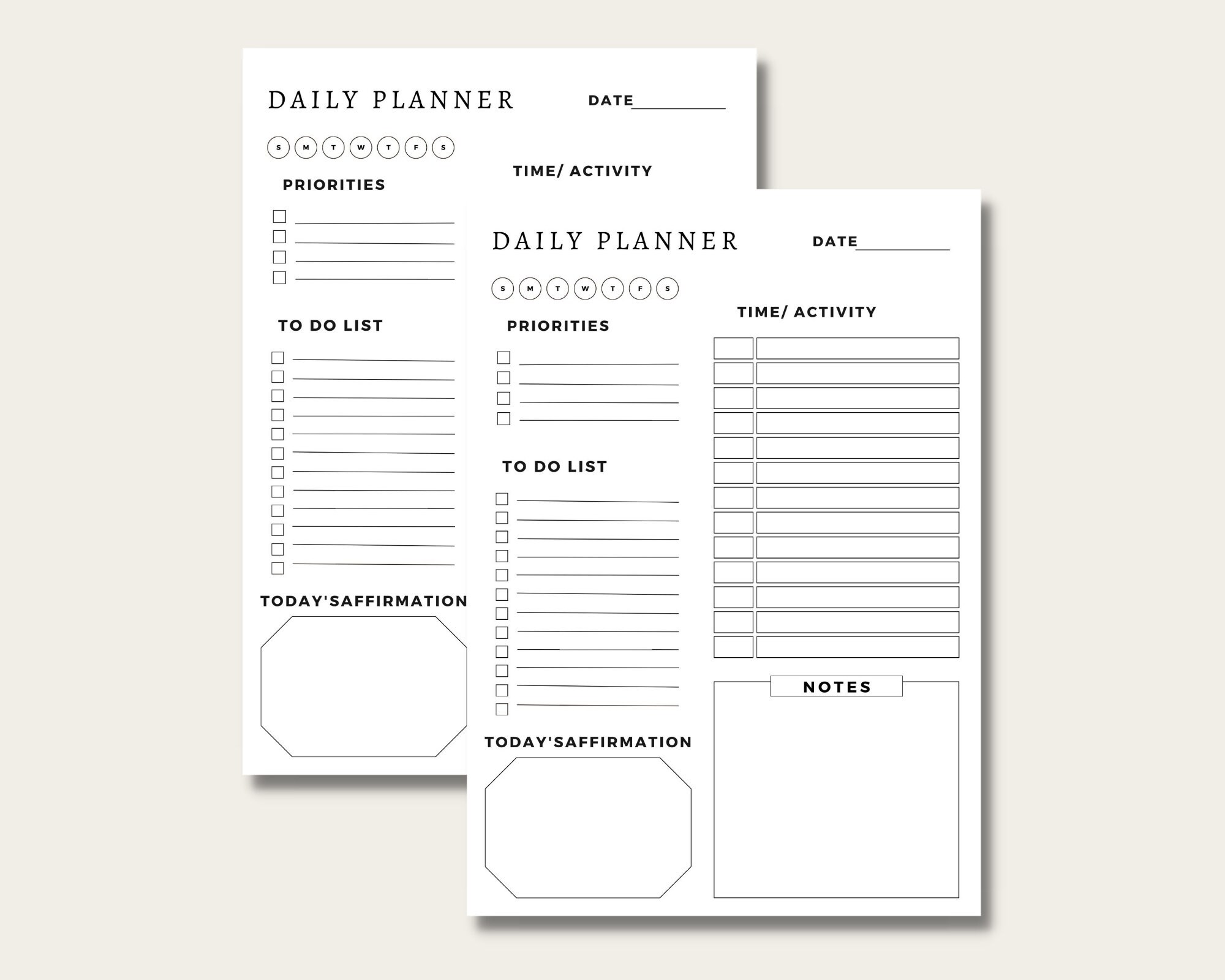 Minimalist Daily Planner Printable | Simple Productivity Template ...