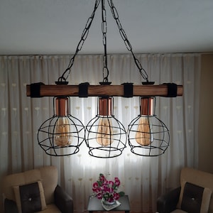 Wooden chandelier ,wood lighting, Rustic Rope Lamp , Ceiling Lamp , Wood Pendant Light,  Modern Chandelier ,Farmhouse Pendant Light