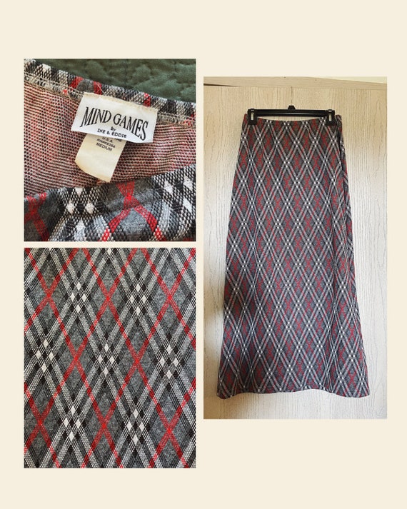 Vintage Y2K Gray and Red Argyle Skirt