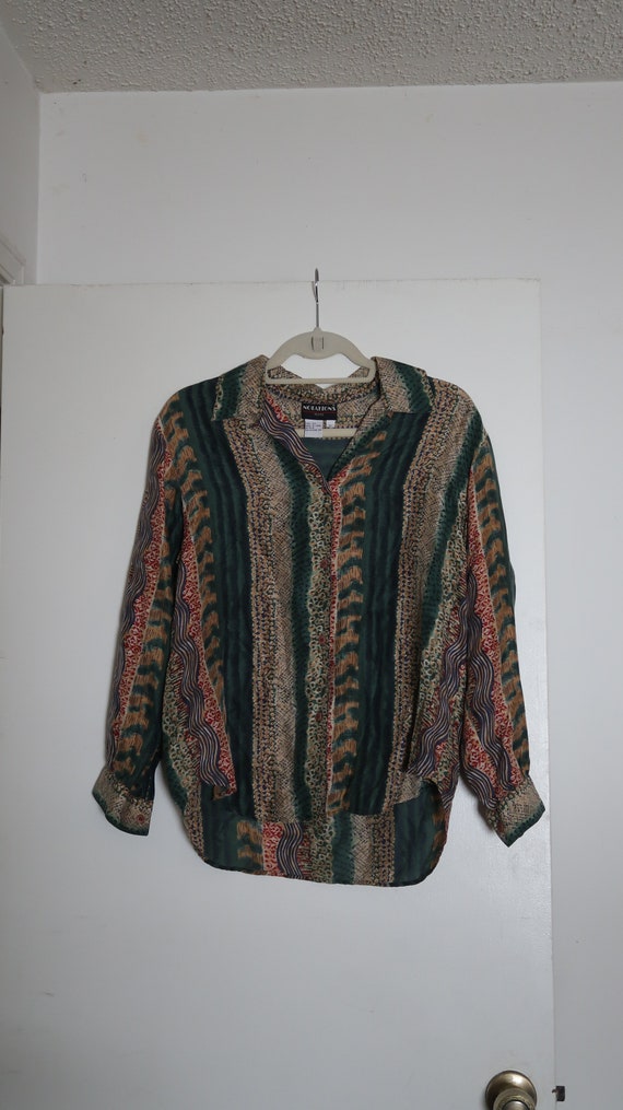 Vintage 1980s Patterned Silk Blouse | Notations P… - image 2