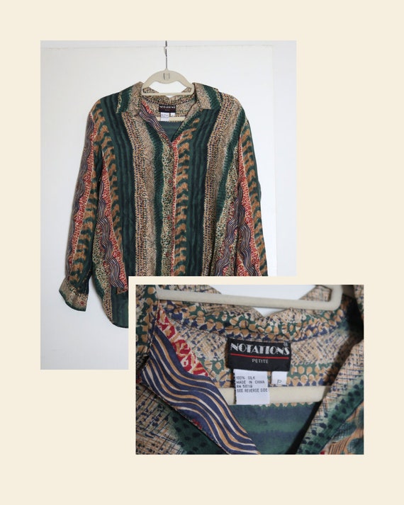 Vintage 1980s Patterned Silk Blouse | Notations P… - image 1