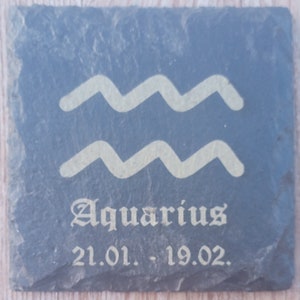 Laser Engraved Slate Coaster, Zodiac Aquarius, Aquarius