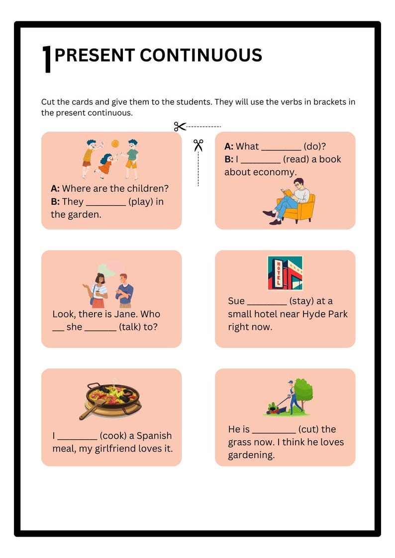 Engaging Present Continuous Tense Worksheets Cards Esl Teaching