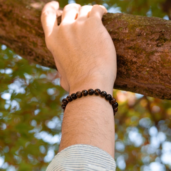 Elastic Bracelet With Natural Stones Red Tiger Eye Stone 