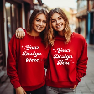 Friend Sweatshirt Mockup, Gildan Red Crewneck Mockup, Sister 18000 Mockup, Mom Sweatshirt Mockup, Family Model Mockup, Sister Sweater Mockup