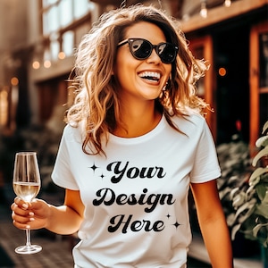 White Bella Canvas 3001 Mockup Model Mockup, White Shirt Mockup, Simple T-Shirt Mockup, Minimalist Shirt Mockup, Outdoor Shirt Mock