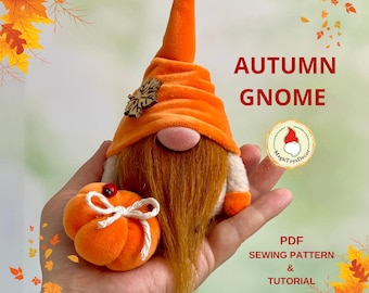 Herbst Wichtel mit Kürbis PDF Schnittmuster, DIY Schritt für Schritt Nähanleitung, Digital Download