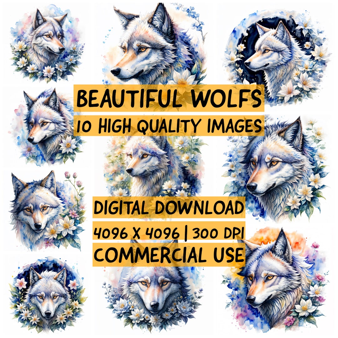 Watercolor Wolfs Beautiful Printable Clipart Digital Download - Etsy