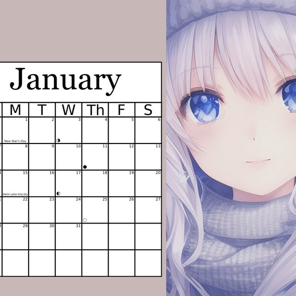 Anime Girl Calendar Etsy
