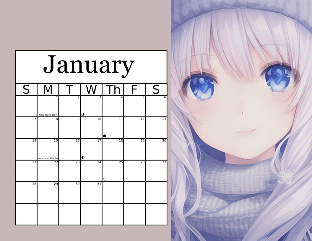 Calendário Anime Girl fofinho  Imprimibles notas, Pegatinas