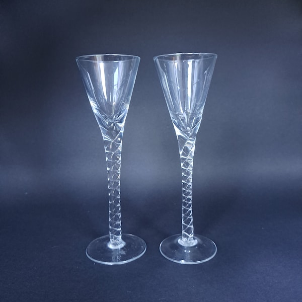 Mid century twist glass mini schnapps glasses