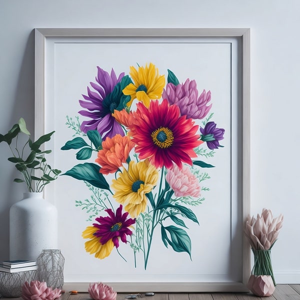 Flower Art, Printable Wall Art,HD Flower Wall Painting,Wall Art, Colorful Flower Prints, Digital Artwork, instantly download