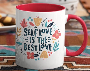 Caneca de amor Self Love Is The Best | Caneca de café Love Yourself | Caneca de destaque fofa para ela | 11 oz