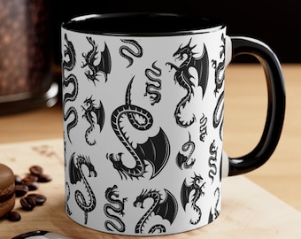Dragon Pattern Coffee Mug | Ceramic Dragon Cup | Coffee Mug Gift For Dragon Lovers | 11oz