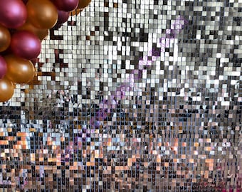 50 PCS Silver Shimmer Wall Backdrop Sequins Backdrop Decoration Panels, Paper & Party Supplies  for Birthday, Anniversary Wedding Decoration