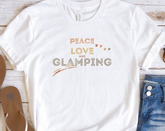 Glamping Retro Unisex Jersey Short Sleeve Tee, Peace Love Glamping, Glamping T-shirt, Glamping Women's Tee, Glamp T-shirt, Glamping Soft Tee