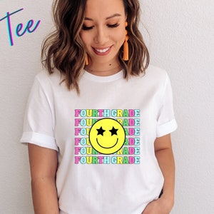 Leraar vierde leerjaar Jersey korte mouw Tee, 4e leerjaar terug naar School leraar Tee, leraar cadeau, retro leraar Shirt, elementaire T-shirt