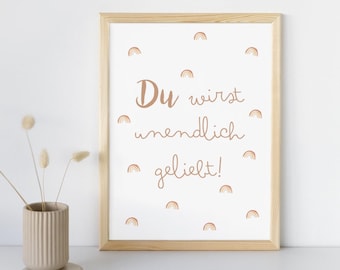 PÓSTER infinitamente amado | Decoración de pared para habitación infantil | Regalo para bebé | Póster de afirmación | Regalo de nacimiento | Regalo para recién nacidos