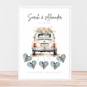 Presente de casamento / presente de dinheiro para casamento, pôster personalizado com carro de casamento, para imprimir e colar, origami de notas