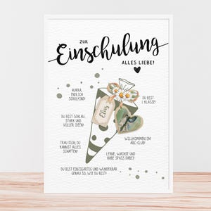 Regalo de inscripción escolar cono escolar / regalo de dinero cartel personalizado, verde oliva, para imprimir y pegar, origami de billetes