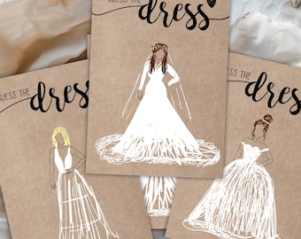 Juegos de boda y juegos JGA - Adivina el vestido - Adivina el vestido de novia y el peinado, para imprimir