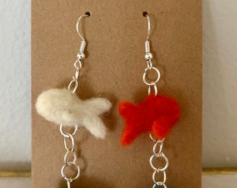 Un poisson Deux poissons, un poisson rouge, un poisson bleu ; Boucles d'oreilles Dr Seuss ; Boucles d'oreilles livre, boucles d'oreilles feutrées, boucles d'oreilles poisson feutrées