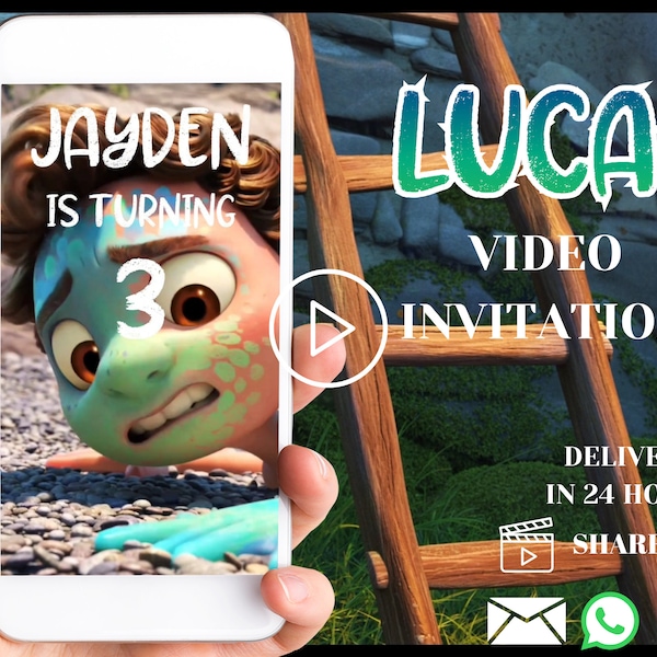 Luca birthday video invitation, Luca movie video invitation, Luca video invitation, Luca animated invitation, Luca digital invitation