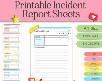Printable Incident Report Sheets, A4, 8 Colors (PDF)