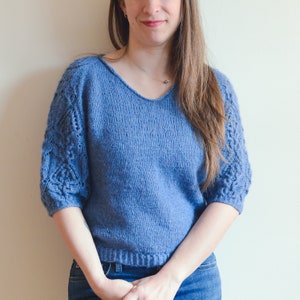 Patrón de tejido (PDF) - Top Florescencia - camiseta de verano top de punto suéter de punto de manga corta o larga - patrón de tejido para suéter de mujer
