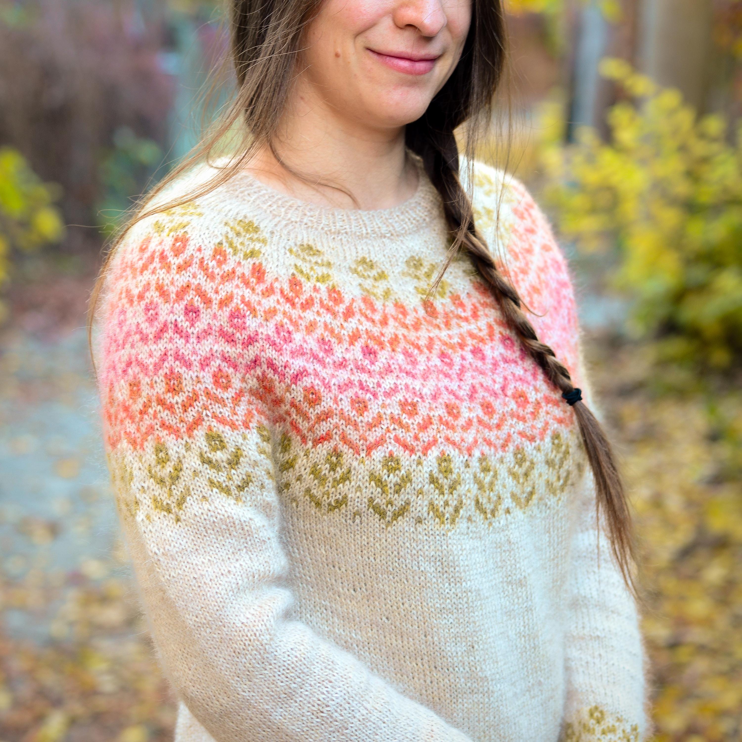 Petal Patch Sweater Knitting Pattern: Women