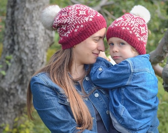 Knitting Pattern (PDF) - North Star Hat - Two color matching winter hats for children women men in stranded colorwork