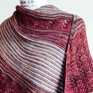 Shawl Knitting Pattern (PDF) - Fox Tails Shawl - knitting pattern for a 2 or 3 color shawl with lace and stripes