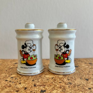 Saleiro e pimenteiro Walt Disney Mickey Mouse, lembrança vintage da Disneylândia