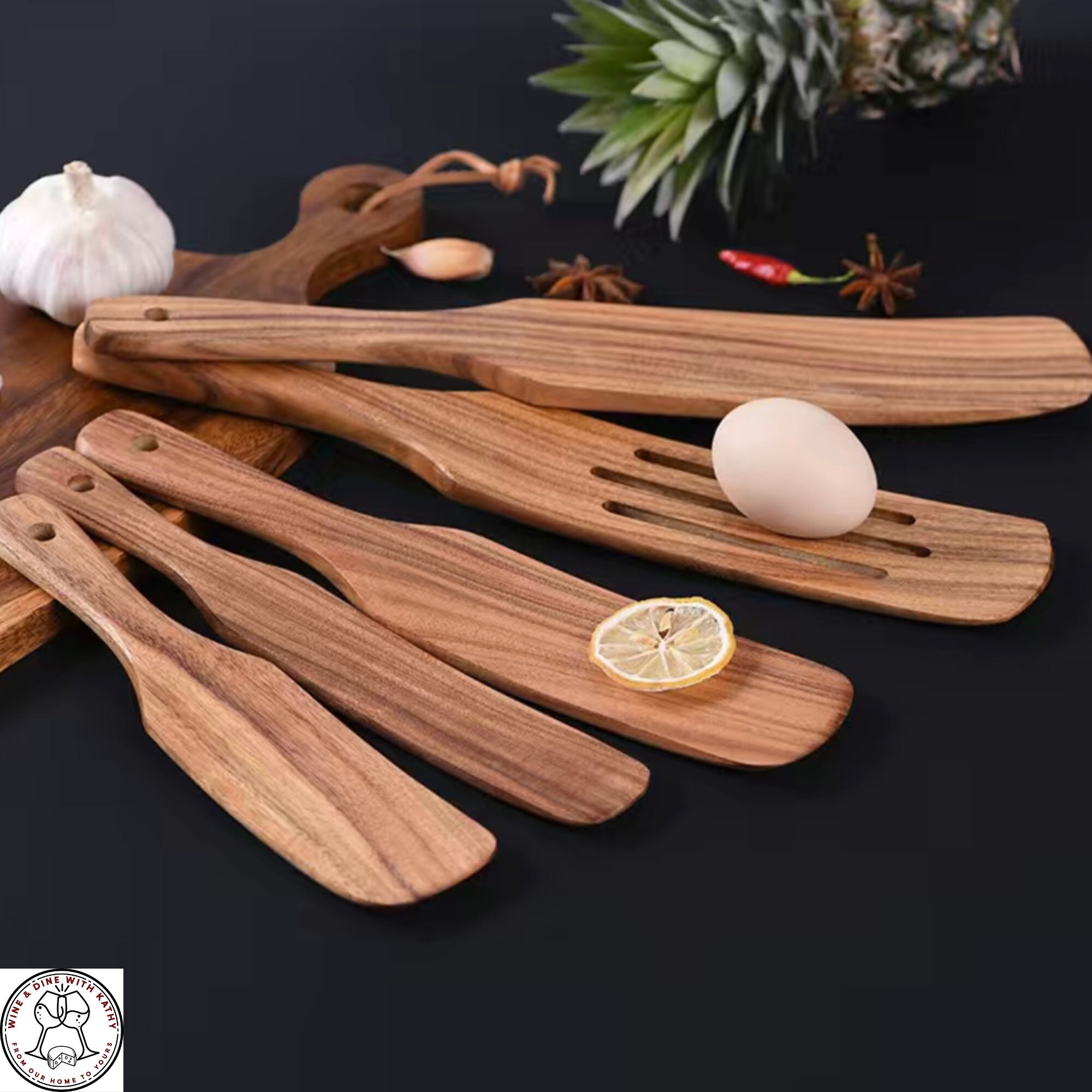 Fair Trade Kitchen Tools, Handmade Teak Wood Spurtle Set
