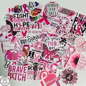 Breast Cancer Stickers, Pink Ribbon Stickers, Random Sticker Packs 10/20/50 Pieces, NO REPEATS, Waterproof, Fade Resistant, Free Shipping