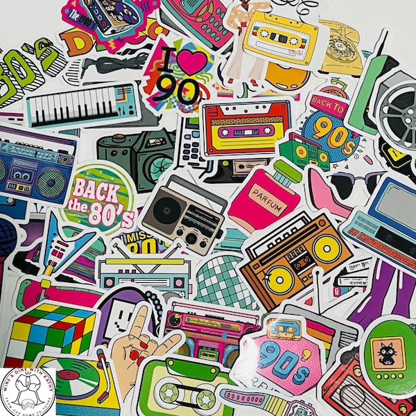 Retro 80s 90s Stickers: Waterproof Vinyl Decals - No Repeats