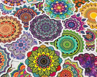 Colorful Mandala Stickers: Waterproof Vinyl Decals, No Repeats