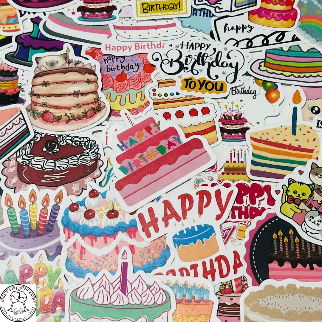 Birthday Cake Stickers: Waterproof Vinyl Sticker Pack, No Repeats - Etsy
