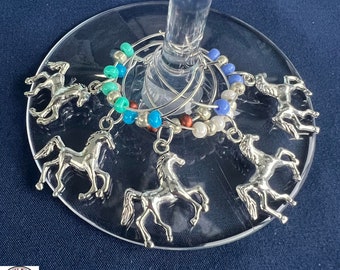 Horse Wine Charms: Western Rodeo Glass Markers, Set of 5