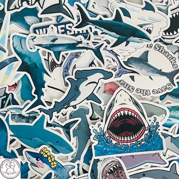 Shark Stickers, Ocean Stickers,  Random Sticker Packs 10/20/50 Pieces, NO REPEATS, Waterproof, Fade Resistant, Free Shipping