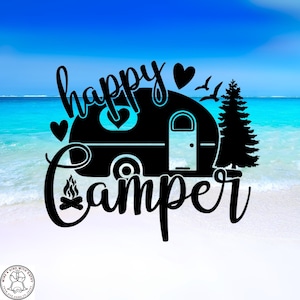 Happy Camper Decal, Camping Decal, RV Decal, Car Decal, Wall Decal, Indoor/Outdoor, Waterproof, Vinyl, Many Colors & Sizes, FREE SHIPPING