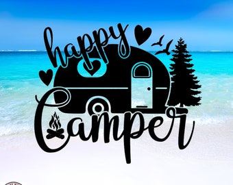 Happy Camper Decal, Camping Decal, RV Decal, Car Decal, Wall Decal, Indoor/Outdoor, Waterproof, Vinyl, Many Colors & Sizes, FREE SHIPPING