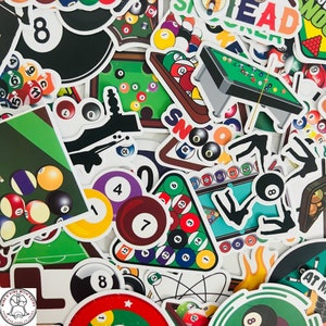 Billiard Stickers, Snooker Stickers, Random Sticker Packs 10/20/50 Pieces, NO REPEATS, Waterproof, Fade Resistant, Free Shipping