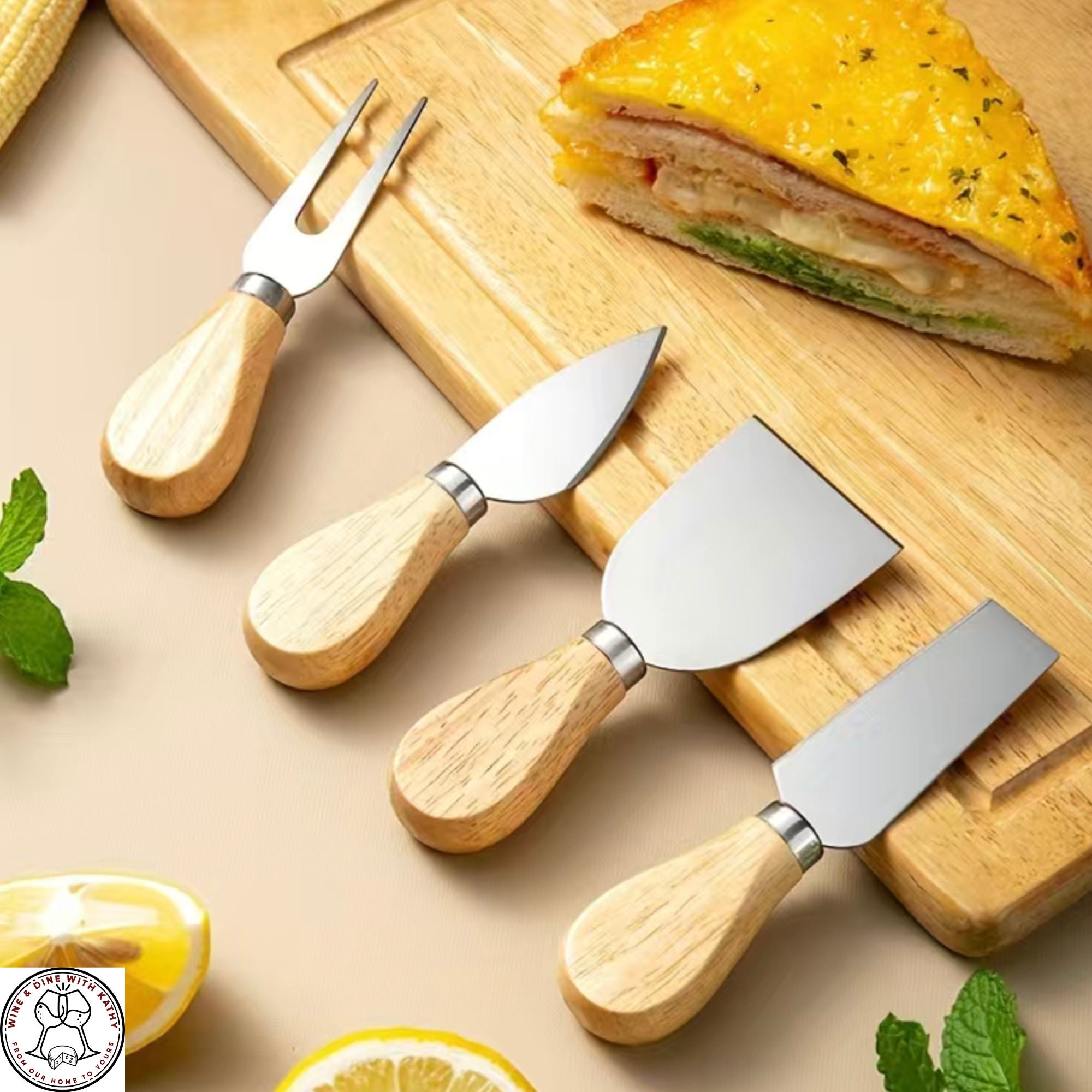 Cheese Knife Set, 4 Pieces Stainless Steel Cheese Knives for Charcuterie  Board, Charcuterie Knife Spreader Fork Set with Bamboo Wood Handle, Cheese