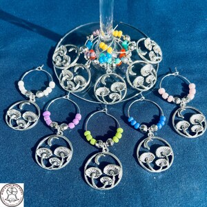 Mushroom Wine Charms, Fungi Wine Charms, Glass Markers, Glass Tags, Hostess Gifts, Housewarming Gifts, Set Of 5, Set Of 10, FREE SHIPPING