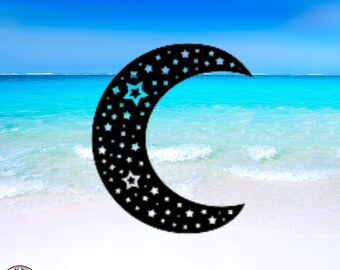 Moon With Stars Decal, Mystical Moon Decal, Car Decal, Wall Decal, Indoor/Outdoor, Waterproof, Vinyl, Many Colors & Sizes, FREE SHIPPING