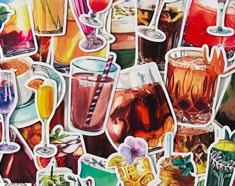 Cocktail Stickers, Mixed Drinks, Vintage Cocktails, Random Sticker Pack 10/20/50 Pieces, NO REPEATS, Waterproof, UV Resistant, Free Shipping