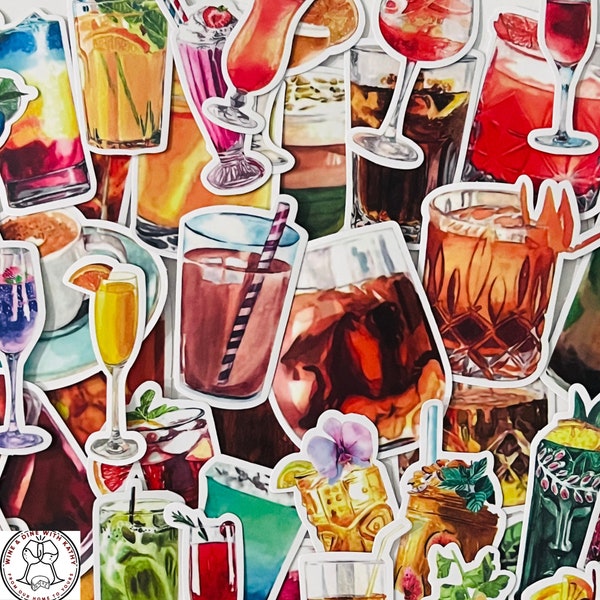 Cocktail Stickers, Mixed Drinks, Vintage Cocktails, Random Sticker Pack 10/20/50 Pieces, NO REPEATS, Waterproof, UV Resistant, Free Shipping