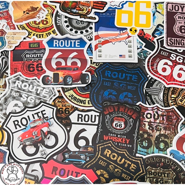Route 66 Stickers, East to West Stickers RTE 66, Random Sticker Packs 10/20/50 Pieces, NO REPEATS, Waterproof, Fade Resistant, Free Shipping